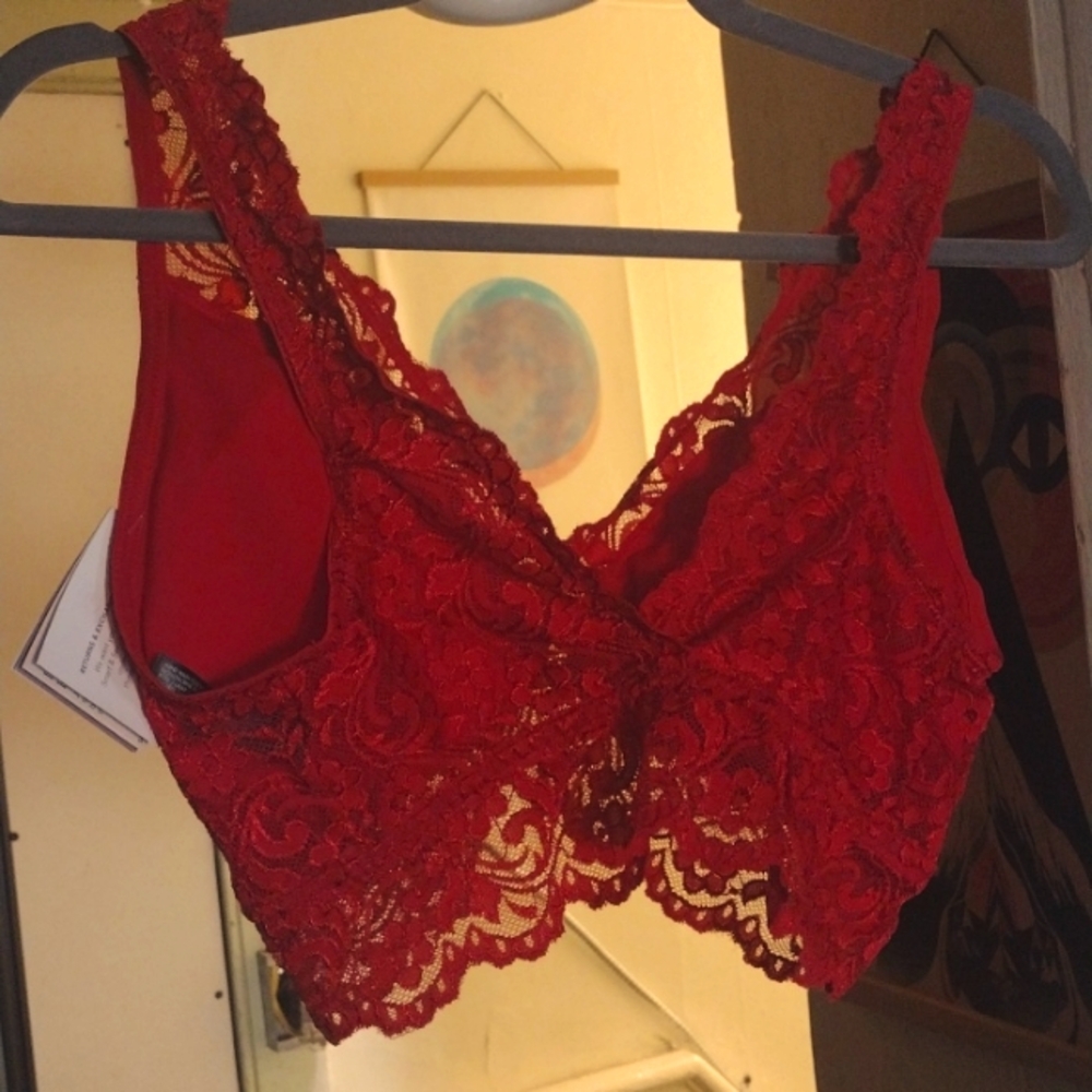 *nwt* smart & sexy crimson red padded lace bralette - women's size large - Picture 2 of 3